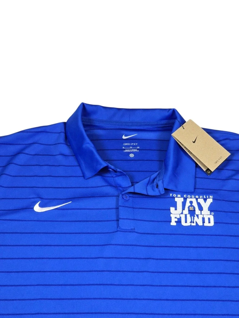 Nike Dri-Fit THE PLAYERS JAY FUND Logo Blue Striped Golf Polo Shirt Men's Sz XL